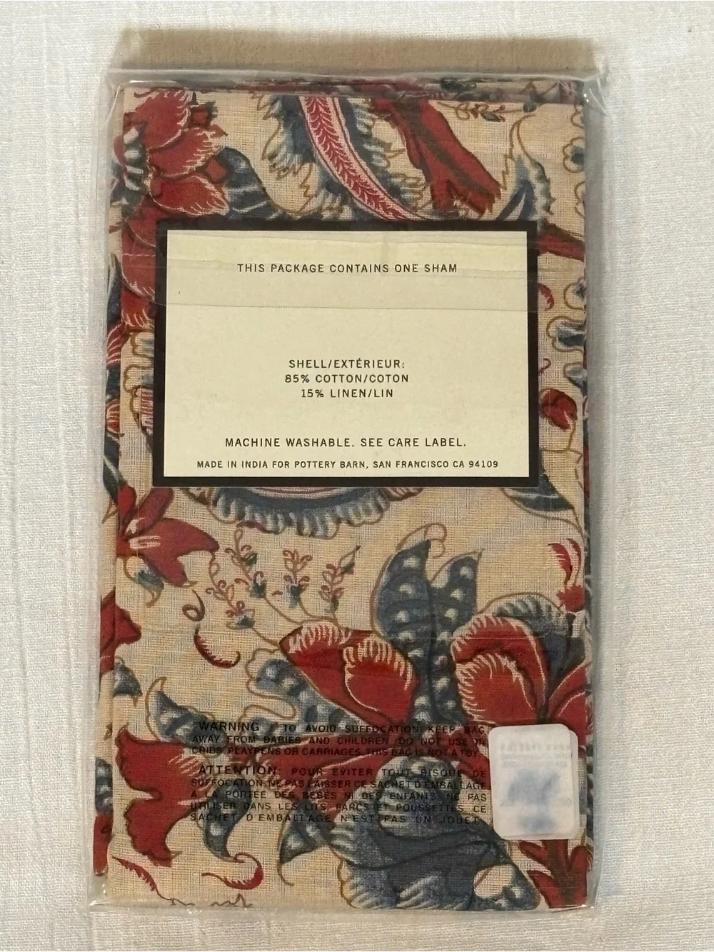 Pottery Barn VTG Jordan Palampore Cotton/Linen Blend Euro Pillow Sham-26”x 26”